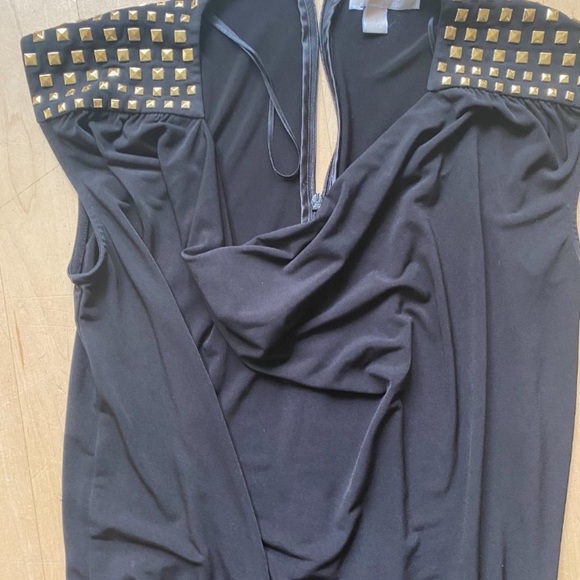 MICHAEL Kors one piece black jumpsuit pockets sz small gold stud shoulders - Picture 3 of 4